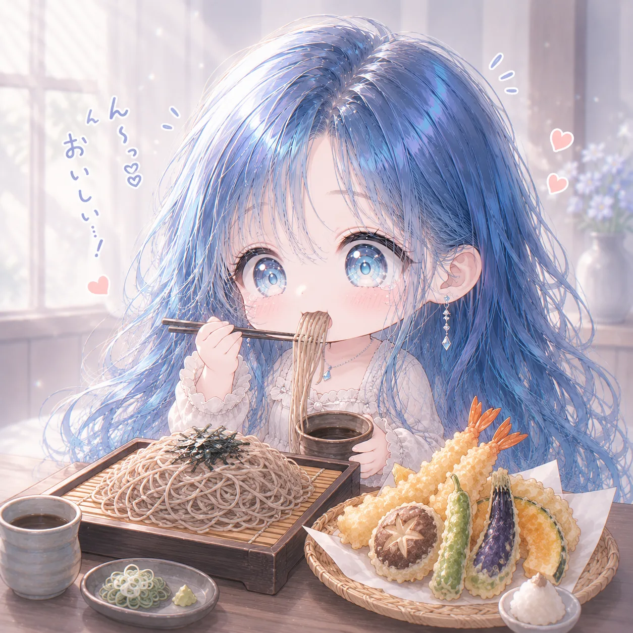 お蕎麦すすり中